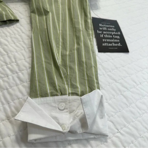 Tuckernuck Pomander Place Rohan Shirt Dress Green Striped Long Sleeves Pockets - Picture 12 of 16